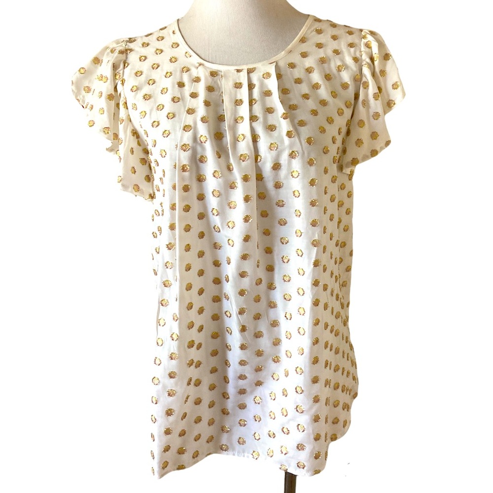Amadi white with bronze color polka dot blouse